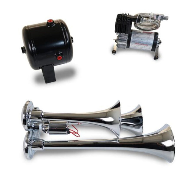 Kleinn Ensemble de trois klaxons chromés avec compresseur d'air 130 PSI / réservoir d'air 1.0 gal
