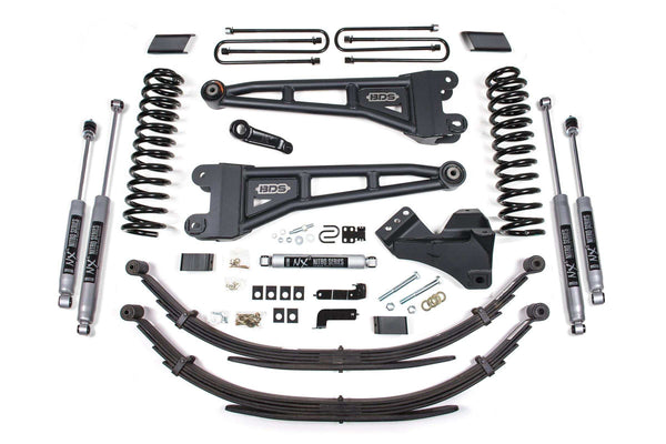 Kit de suspension de rehausse à bras de rayon de 4 po pour Ford F250/F350 4x4 2017-2019, arrière de 2 po, bloc, diesel, 2 lames principales - Amortisseurs 2.5 PES