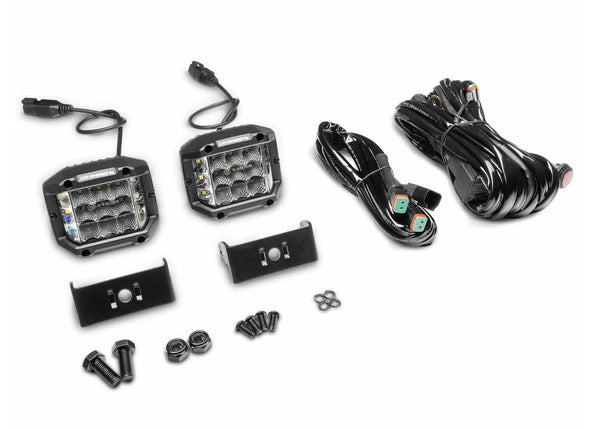 Go Rhino Bright Series 4X3 Sideline CUBE Flood Light KIT PAIR BLK