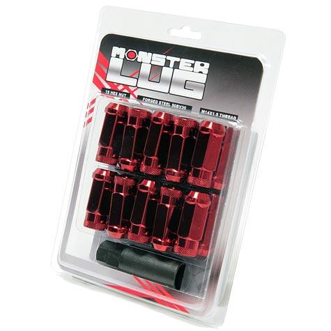 Wheel Mate Jeu de 4 écrous de roue antivol Monster - rouge 14x1.50