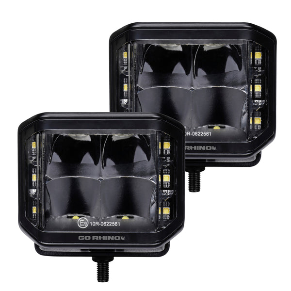 Go Rhino Ensemble de feux cubes Sideline à faisceau concentré 4X3 Blackout Series (paire) - noir