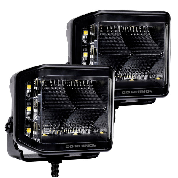 Go Rhino Ensemble de feux cubes Sideline à faisceau large 4X3 Blackout Series (paire) - noir