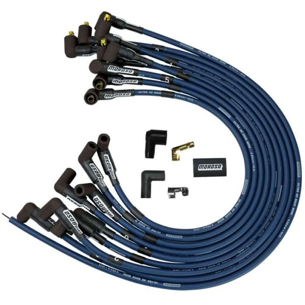 Moroso Jeu de fils d'allumage Chevrolet Small Block - Ultra 40 - non gainé - non HEI - par-dessus le couvre-soupapes - bleu