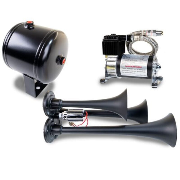 Kleinn Ensemble de triple klaxon noir avec compresseur d'air 130 PSI / réservoir d'air 1.0 gal