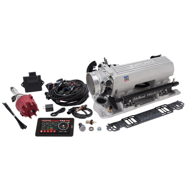 Edelbrock Système EFI Pro Flo 4 XT à injection séquentielle par orifice SBC 1986 et antérieurs 550 ch max 29lb/hr - fini satiné