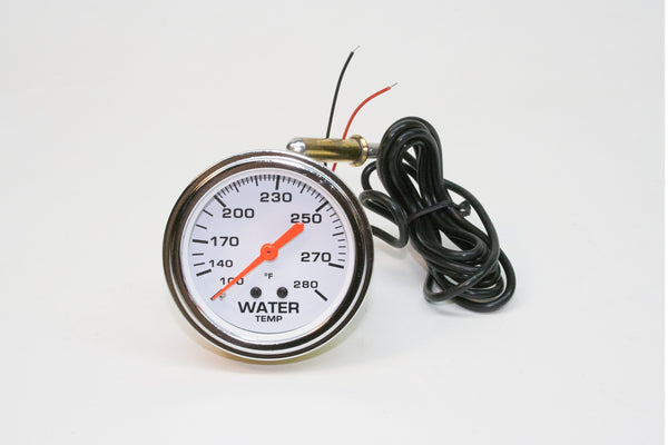 PRW - ETS GAUGE, WATER TEMP, Mech, 2 5/8" White, Back-Lit, Silver Bezel, 130-280 Deg. - 1338442