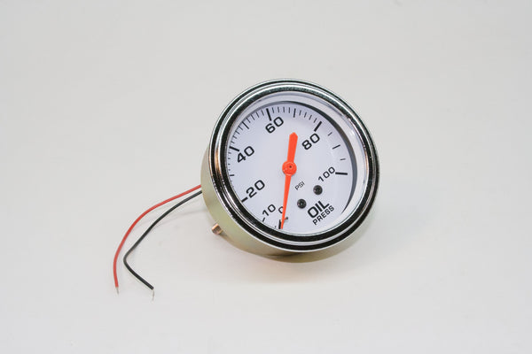 PRW - ETS GAUGE, OIL PRESS, Mech, 2 5/8" White, Back-Lit, Silver Bezel, 0-100 Lbs. - 1338444