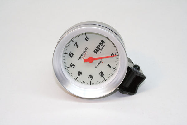 PRW - TACHOMETER, 3 3/8" White, Back Lit, Silver Bezel, 0-8000 RPM - 1338068