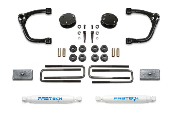 Fabtech Système de rehaussement Uniball avec amortisseurs — rehaussement de 3" — 2019-2023 Chevrolet Silverado 1500 / GMC Sierra 1500