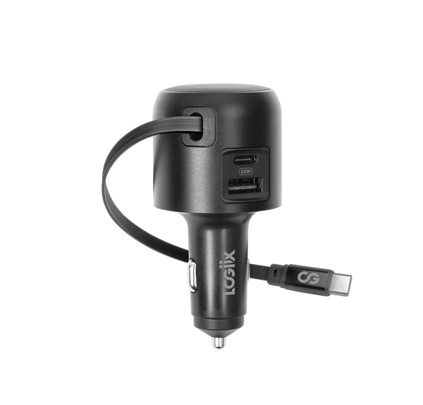 LOGiiX Power Lite 30W Connect Dual Car Charger with Built-In Cable - Black