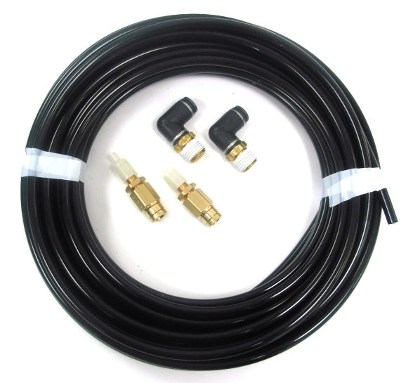 Ridetech Inflation kit with 30ft. 1/4" airline, 2 1/4" npt elbows and 2 schrader valves.
