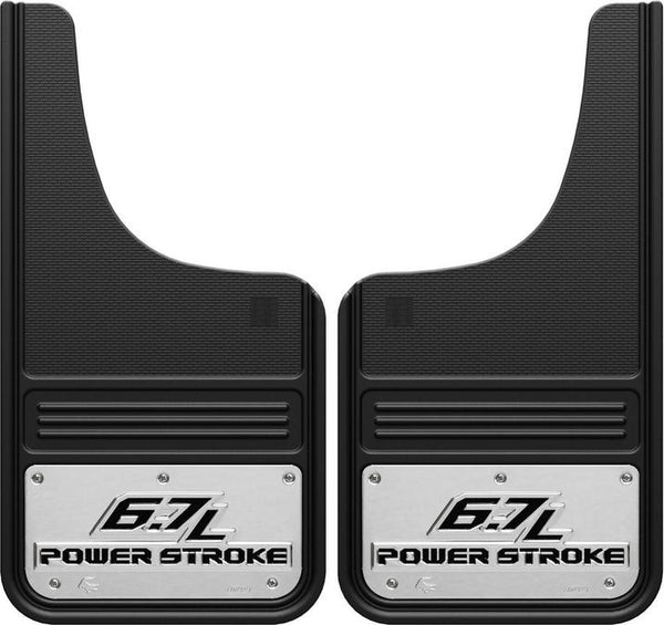 Truck Hardware Garde-boue Gatorback universels 12x23 (paire) à découpe en croissant, logo « 6.7L Power Stroke » - inox (TH-GA1223CUTP-2)