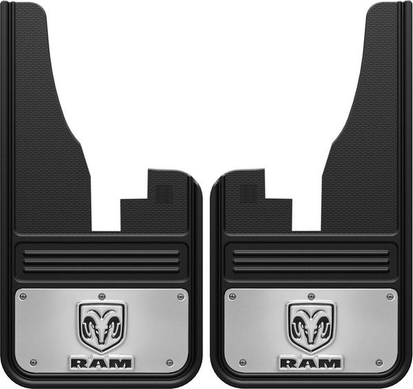 Truck Hardware Mudflap Pair Gatorback 12x23 Front - Stainless Steel inRam Head and Ram Textin Logo (TH-GB1223C09RV)