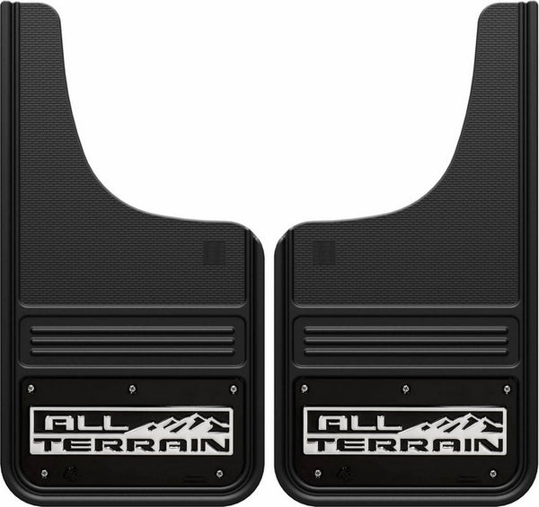 Truck Hardware Mudflap Pair Gatorback Pair 12x23 Black/Warp Moon Cut inAll Terrainin Logo - Stainless Steel (TH-GB1223CUTA-W)
