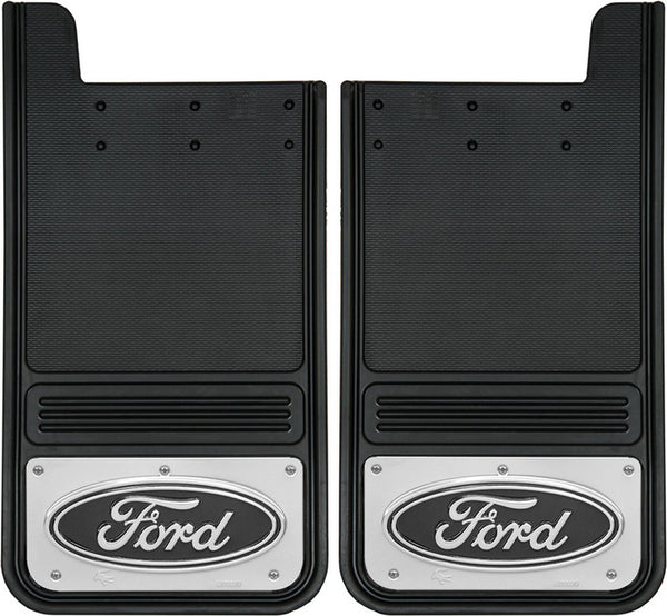 Truck Hardware Garde-boue Gatorback rectangulaires 12x23 (paire), logo ovale noir Ford - inox (TH-GB1223F-B)