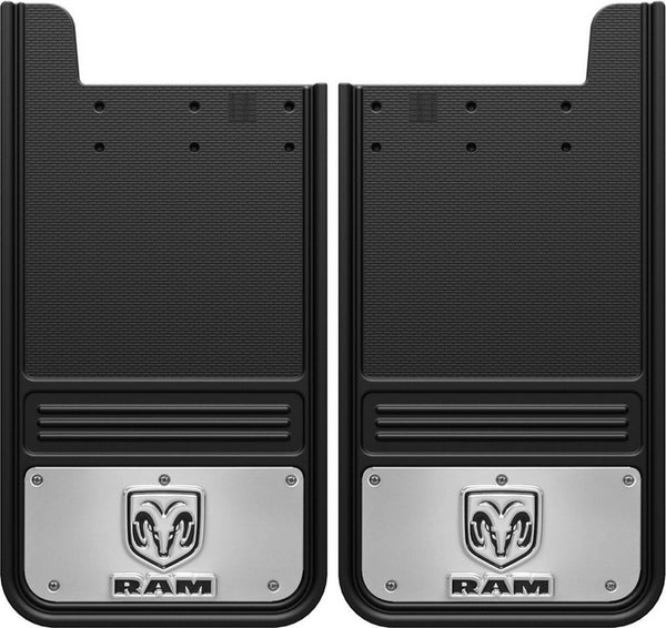 Truck Hardware Garde-boue Gatorback rectangulaires 12x23 (paire), logo texte Ram et tête de bélier Ram - inox (TH-GB1223RV)