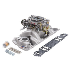Edelbrock Performer Air-Gap Single-Quad Manifold and Carb Kit, Natural Finish — Small-Block Chevrolet 1957-1986 (2020)