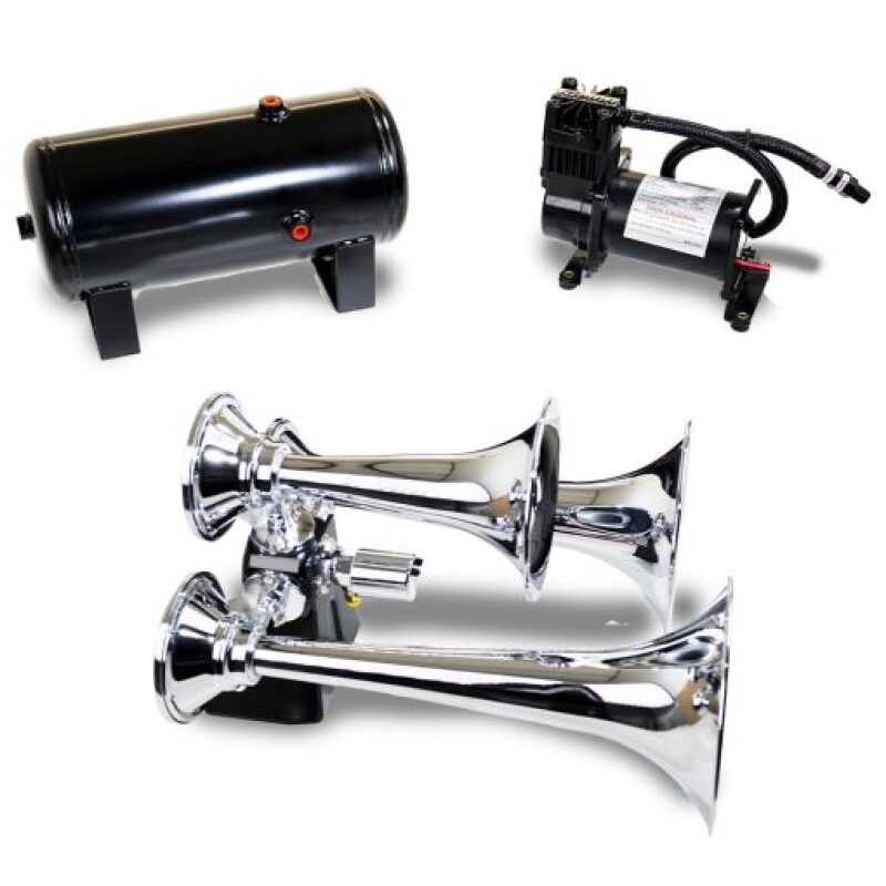 Kleinn Ensemble de triple klaxon chromé avec compresseur d'air 150 PSI / réservoir d'air 1.5 gal