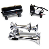 Universal ABS Chrome Tri-Mount Triple Train Horn System - 1.5 Gal Tank - 150 PSI