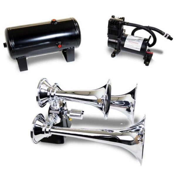 Kleinn Ensemble de triple klaxon chromé avec compresseur d'air 150 PSI / réservoir d'air 1.5 gal