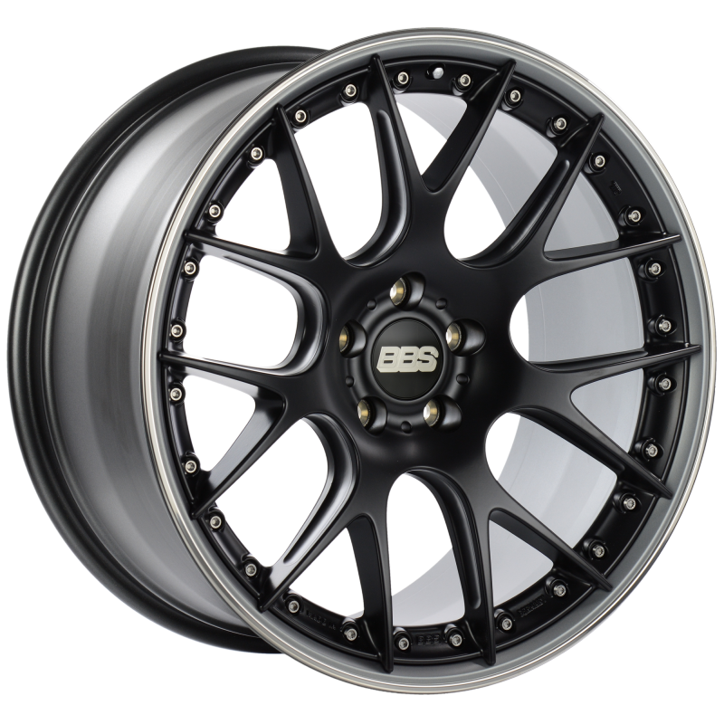 BBS Roue CH-RII 21x10.5 5x120 ET35 à protège-jante en inox - centre noir satiné, rebord platine - PFS/agrafe 82mm requis