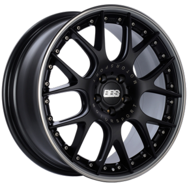 BBS Roue CH-RII 20x10.5 5x112 ET35 à protège-jante en inox - centre noir satiné, rebord platine - PFS/agrafe 82mm requis