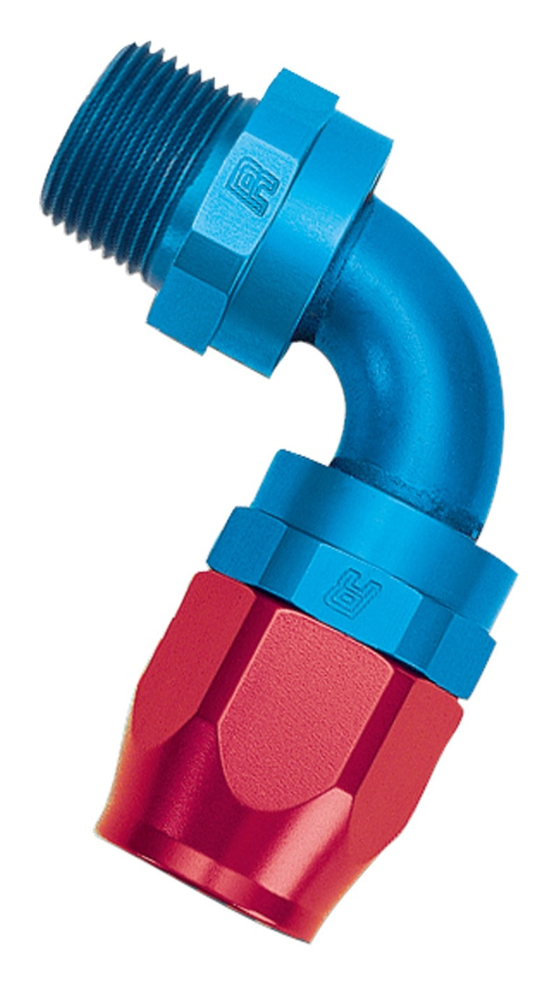 Russell Performance Embout de tuyau pivotant -6 AN rouge/bleu à pleine circulation à filetage de tuyau 90 degrés (avec 1/8 po NPT)