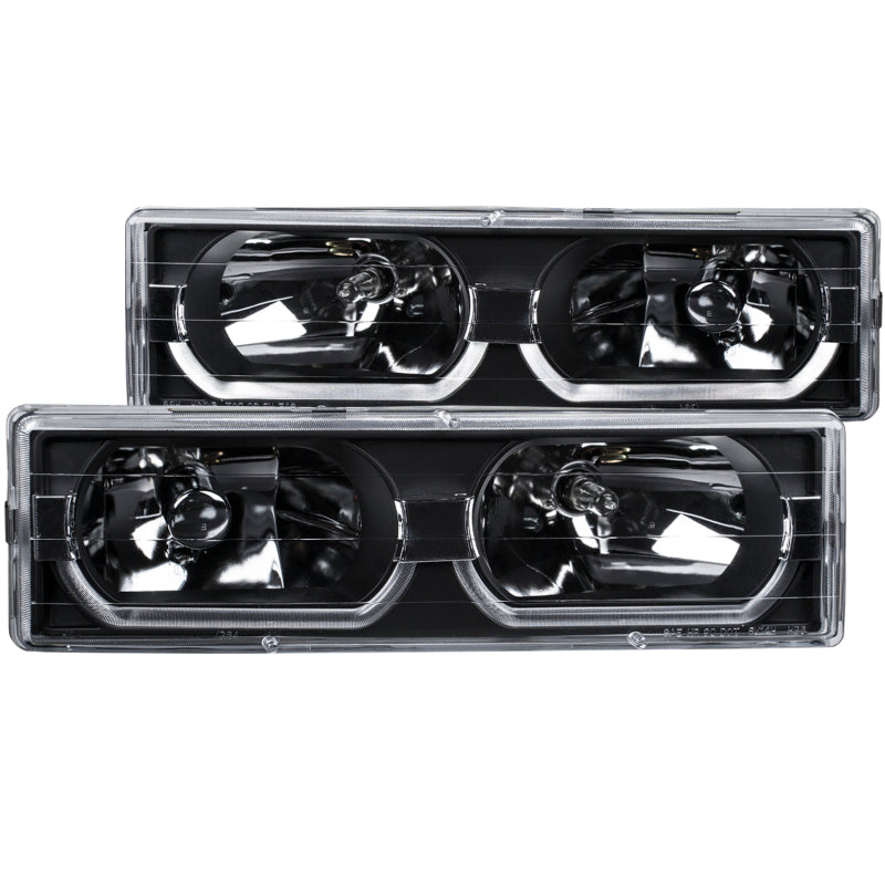 Anzo USA Crystal Headlight Set, Black Housing, Clear Lens, w/ Low Brow (Pair) — 1988-1998 Chevrolet C1500 (111299)