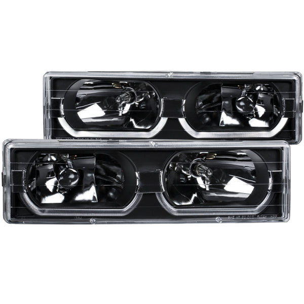 Anzo USA Crystal Headlight Set, Black Housing, Clear Lens, w/ Low Brow (Pair) — 1988-1998 Chevrolet C1500 (111299)