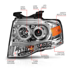 ANZO USA - Projector Headlight Set w/Halo — 2007-2014 Ford Expedition - 111114