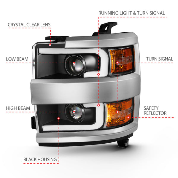 ANZO USA - Projector Headlight Set — 2015-2019 Chevrolet Silverado 2500 HD / Silverado 3500 HD - 111359