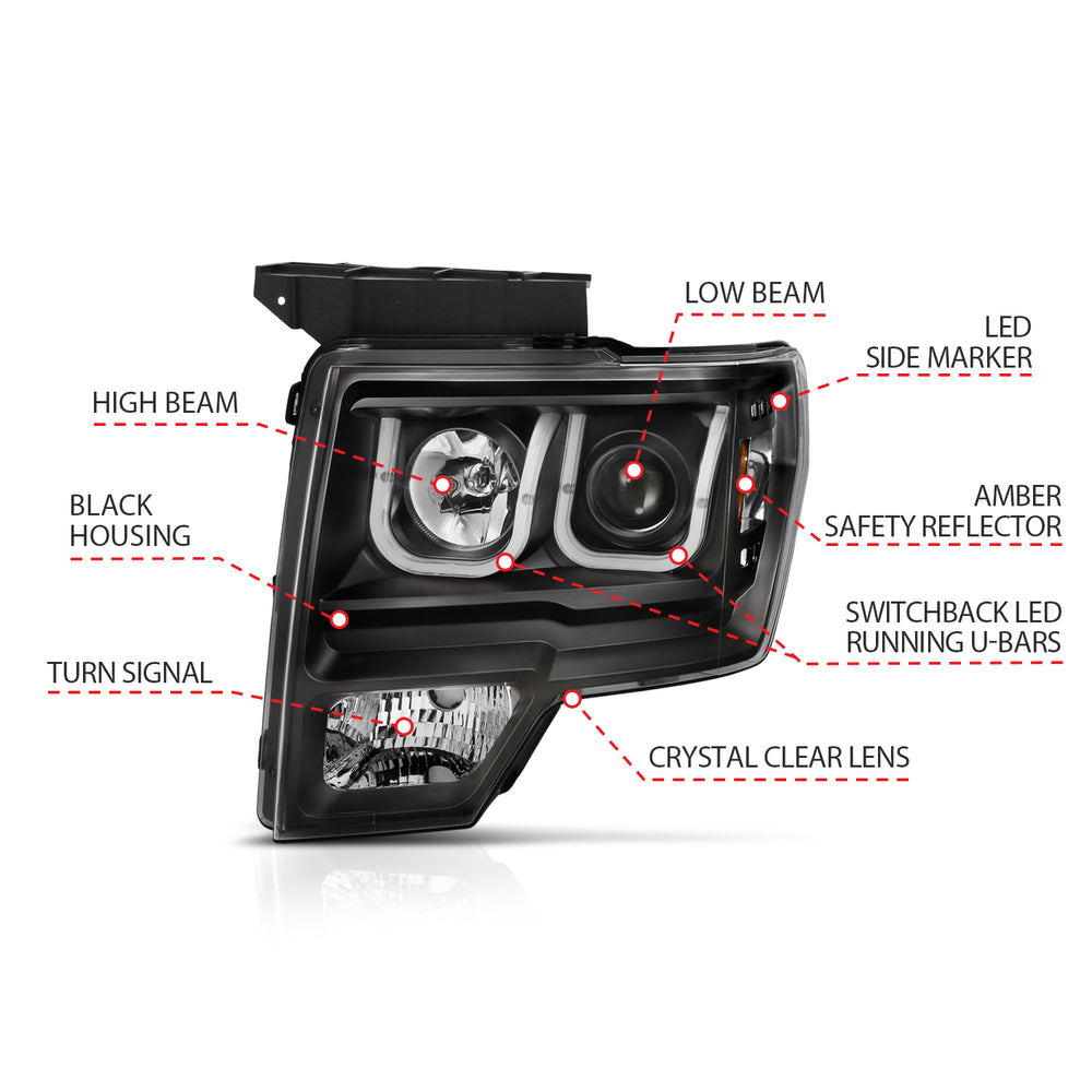 ANZO USA - Projector Headlight Set - 111383 — 2009-2014 Ford F-150