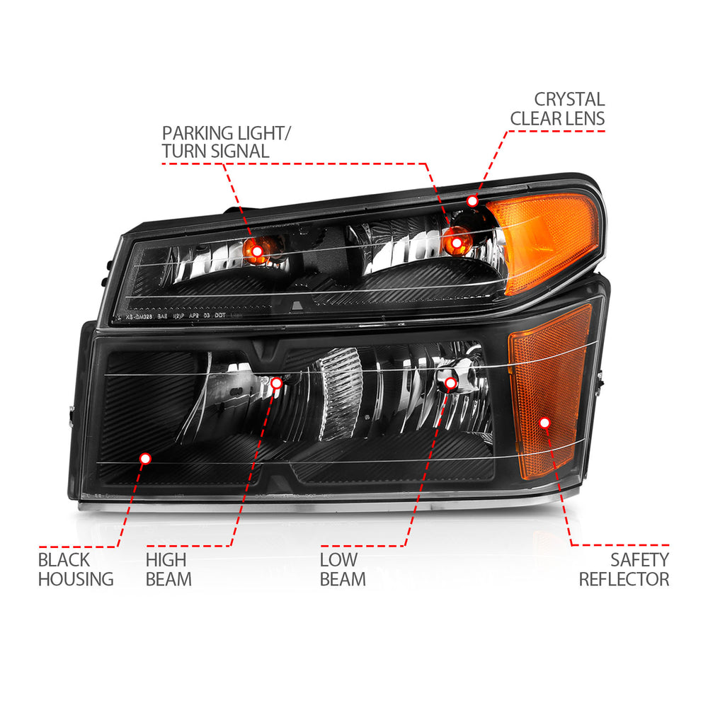 ANZO USA - Crystal Headlight - 111451 — 2004-2006 GMC Canyon