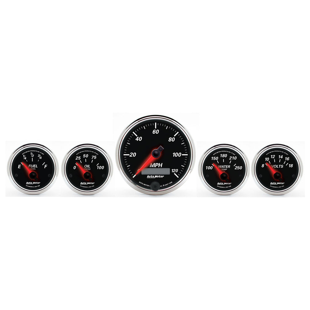 AutoMeter 5 PC. Gauge Kit, 3-3/8" & 2-1/16", Elec. Speedometer, Designer Black II