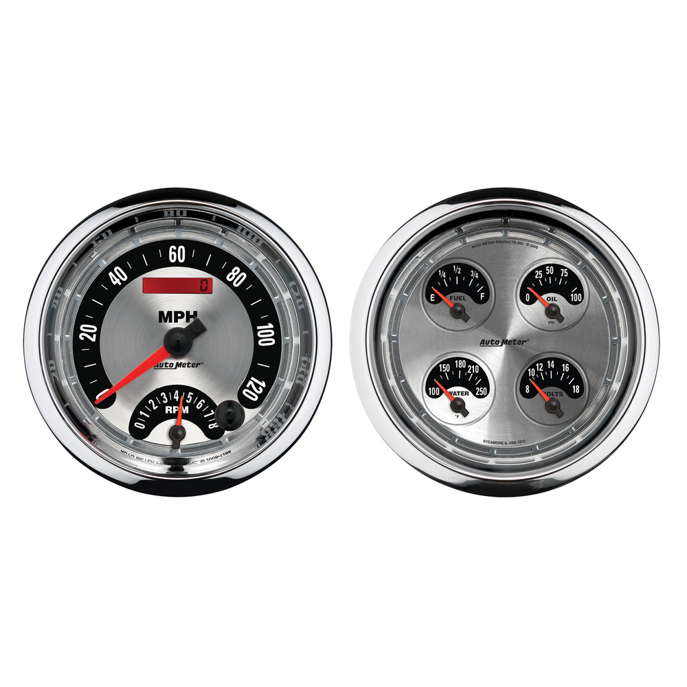AutoMeter 5" Quad Gauge, 8K RPM/120 MPH/100 PSI/100-250 F/8-18V/240-33 Ohm, AM Muscle