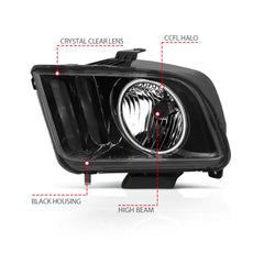ANZO USA - Crystal Headlight Set w/Halo — 2005-2009 Ford Mustang - 121033