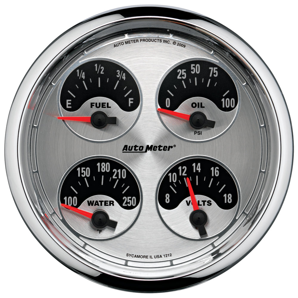 AutoMeter 5" Quad Gauge, 100 PSI/100-250 F/8-18V/240-33 Ohm, American Muscle