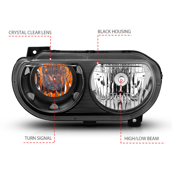 ANZO USA - ANZO USA Crystal Headlights — 2008-2014 Dodge Challenger - 121526