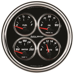 AutoMeter 5" Quad Gauge, 100 PSI/100-250 F/8-18V/0-90 Ohm, Designer Black II
