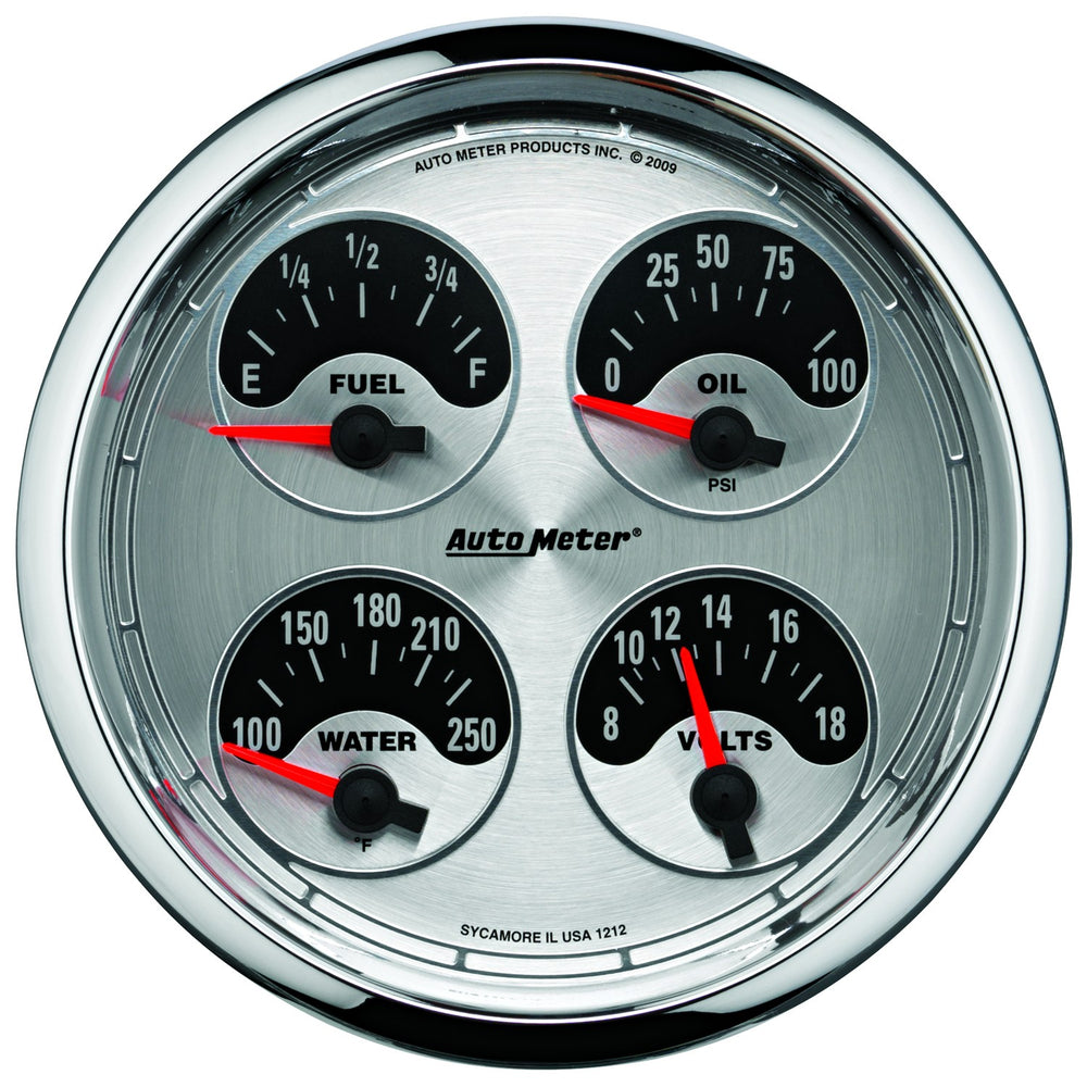 AutoMeter 5" Quad Gauge, 100 PSI/100-250 F/8-18V/0-90 Ohm, American Muscle