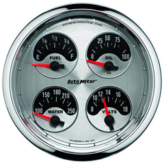AutoMeter 5" Quad Gauge, 100 PSI/100-250 F/8-18V/0-90 Ohm, American Muscle