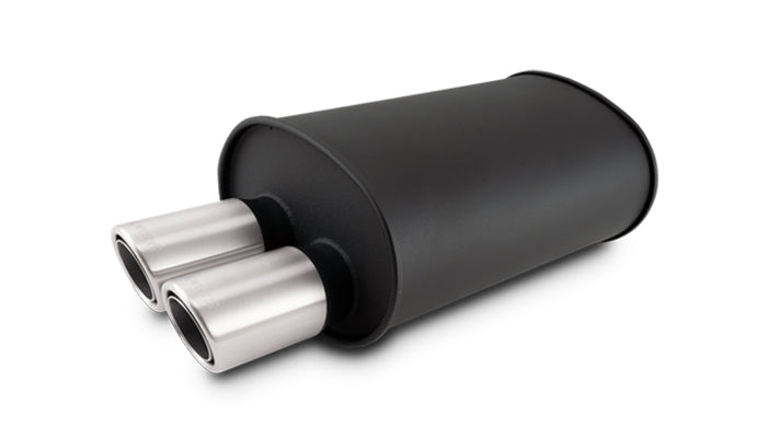Vibrant - 12315- STREETPOWER FLAT BLACK Oval Muffler with Dual 304SS Brushed Tips - Inlet ID: 2.50 in. Tip OD: 3.00 in. - Muffler Body Size: 9.5 inW x 6.75 inH x 15 inL - Tip Location: Offset Bottom