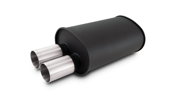 Vibrant - 12325- STREETPOWER FLAT BLACK Oval Muffler with Dual 304SS Brushed Tips - Inlet ID: 2.50 in. Tip OD: 3.00 in. - Muffler Body Size: 9.5 inW x 6.75 inH x 15 inL - Tip Location: Offset Bottom