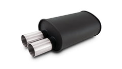 Vibrant - 12326- STREETPOWER FLAT BLACK Oval Muffler with Dual 304SS Brushed Tips - Inlet ID: 3.00 in. Tip OD: 3.00 in. - Muffler Body Size: 9.5 inW x 6.75 inH x 15 inL - Tip Location: Offset Bottom