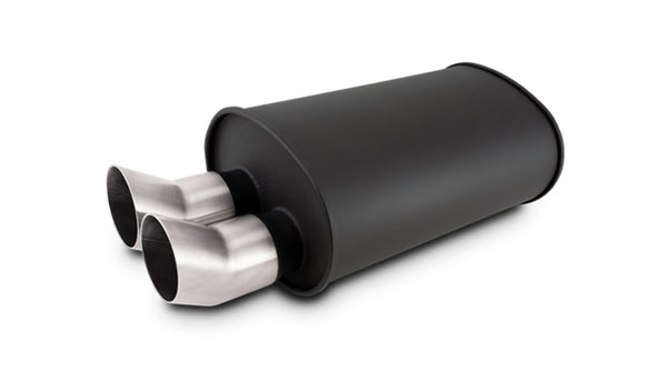 Vibrant - 12335- STREETPOWER FLAT BLACK Oval Muffler with Dual 304SS Brushed Tips - Inlet ID: 2.50 in.Tip OD: 3.00 in. - Muffler Body Size: 9.5 inW x 6.75 inH x 15 inL - Tip Location: Offset Bottom
