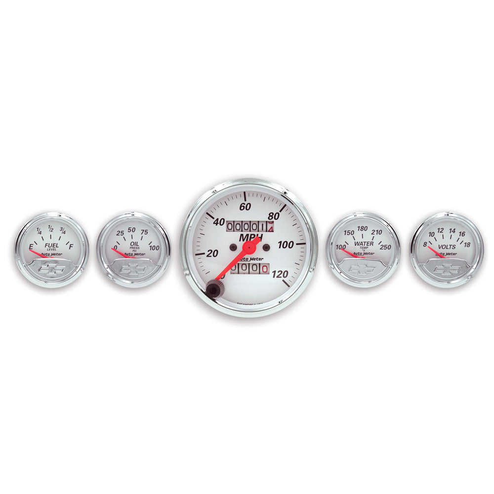 AutoMeter Gauge Kit, 5 PC., 3 1/8" & 2 1/16", Mech. Speedo., Chevrolet Heritage Bowtie