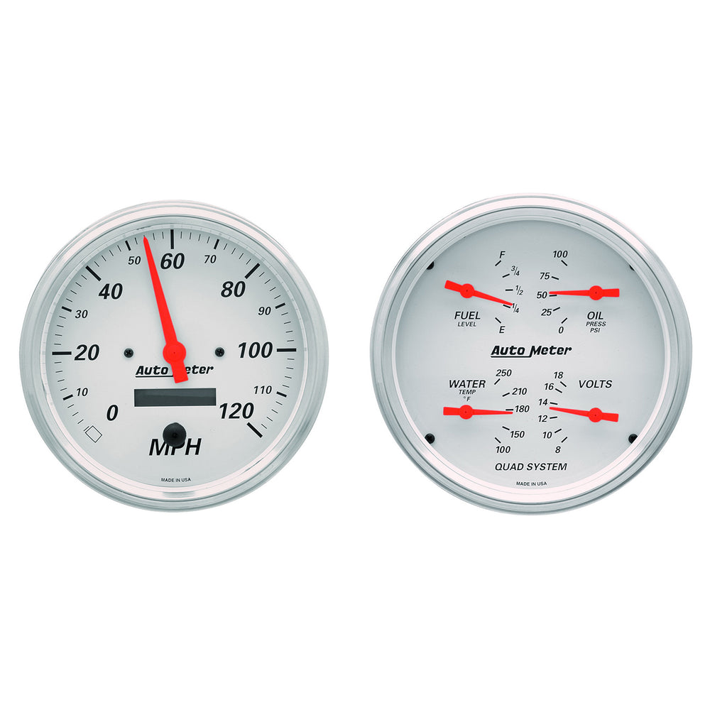AutoMeter 2 PC. Gauge Kit, 5" Quad & Speedometer, 240-33 Ohm, Arctic White