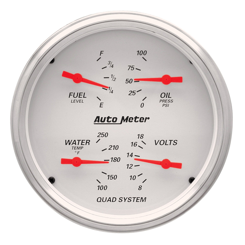 AutoMeter 5" Quad Gauge, 100 PSI/100-250 F/8-18V/240-33 Ohm, Arctic White
