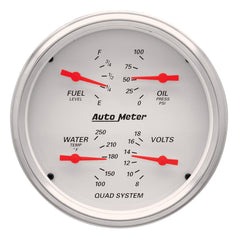 AutoMeter 5" Quad Gauge, 100 PSI/100-250 F/8-18V/240-33 Ohm, Arctic White
