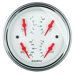 AutoMeter 5" Quad Gauge, 100 PSI/100-250 F/8-18V/0-90 Ohm, Arctic White